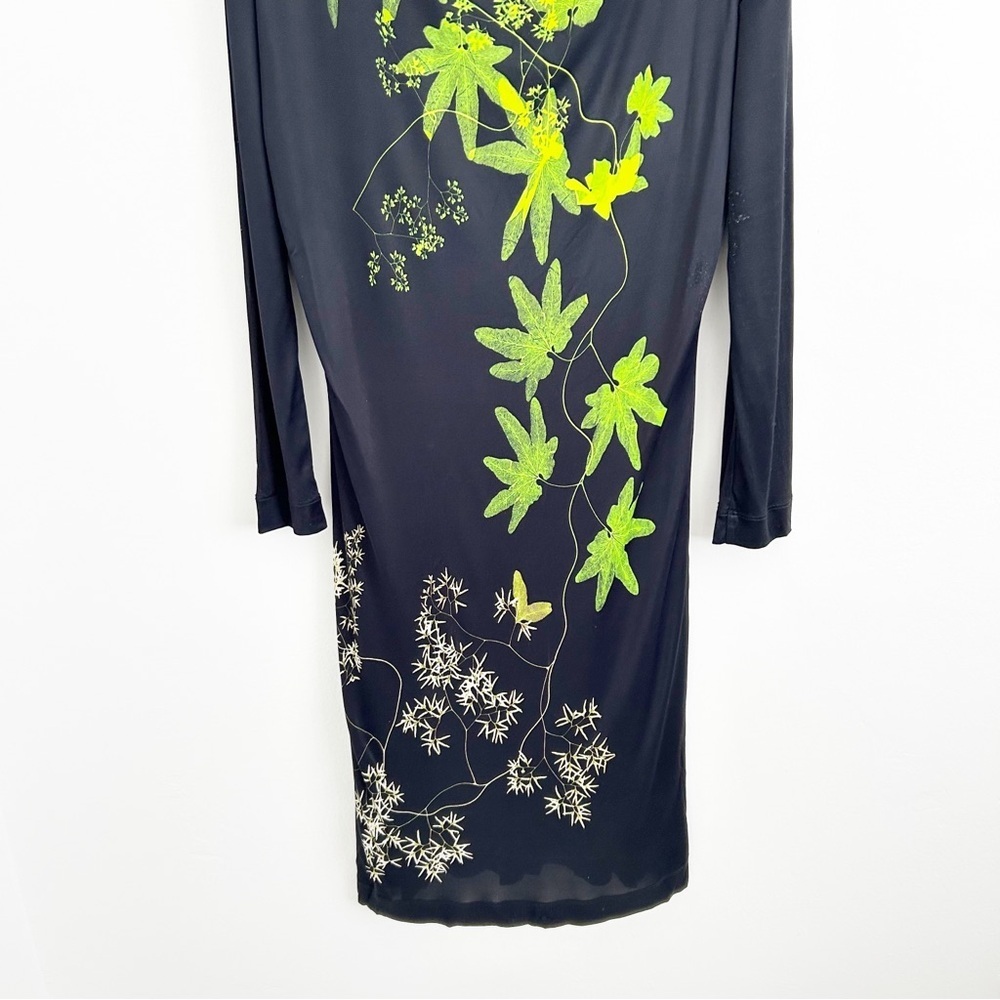 Fuzzi Black Green Floral Print Knee Length Jersey Viscose/Rayon Dress Size XL - Picture 4 of 12